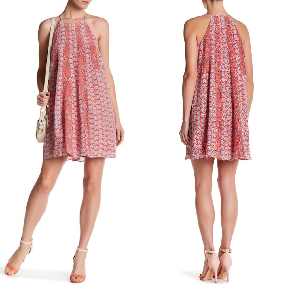 Rebecca Taylor red printed halter shift dress XS 0